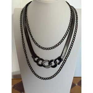 Layered Gunmetal Rhinestone Necklace NWOT